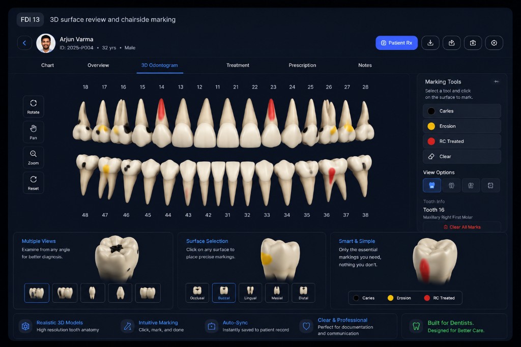Odontist+ 3D odontogram with interactive tooth marking